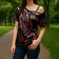 Kenya King Lion Personalized Cross Shoulder Shirt Stylized Maasai Shield - Wonder Print Shop