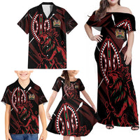 Kenya King Lion Personalized Family Matching Off Shoulder Maxi Dress and Hawaiian Shirt Stylized Maasai Shield - Wonder Print Shop