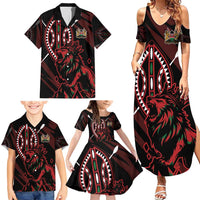 Kenya King Lion Personalized Family Matching Summer Maxi Dress and Hawaiian Shirt Stylized Maasai Shield - Wonder Print Shop