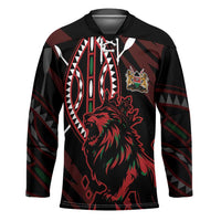 Kenya King Lion Personalized Hockey Jersey Stylized Maasai Shield - Wonder Print Shop