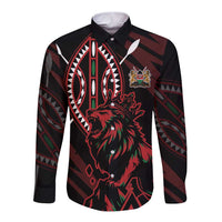 Kenya King Lion Personalized Long Sleeve Button Shirt Stylized Maasai Shield - Wonder Print Shop