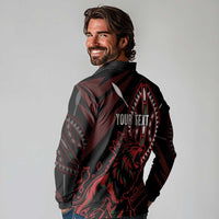 Kenya King Lion Personalized Long Sleeve Polo Shirt Stylized Maasai Shield - Wonder Print Shop