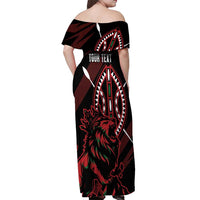 Kenya King Lion Personalized Off Shoulder Maxi Dress Stylized Maasai Shield - Wonder Print Shop