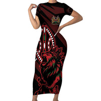 Kenya King Lion Personalized Short Sleeve Bodycon Dress Stylized Maasai Shield - Wonder Print Shop