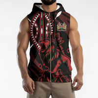 Kenya King Lion Personalized Sleeveless Zip Hoodie Stylized Maasai Shield - Wonder Print Shop
