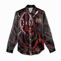 Kenya King Lion Personalized Women Casual Shirt Stylized Maasai Shield - Wonder Print Shop