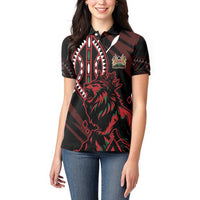 Kenya King Lion Personalized Women Polo Shirt Stylized Maasai Shield - Wonder Print Shop