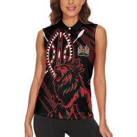 Kenya King Lion Personalized Women Sleeveless Polo Shirt Stylized Maasai Shield - Wonder Print Shop