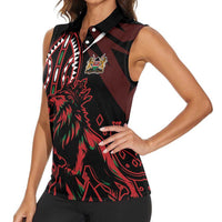 Kenya King Lion Personalized Women Sleeveless Polo Shirt Stylized Maasai Shield - Wonder Print Shop