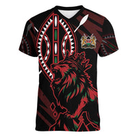 Kenya King Lion Personalized Women V-Neck T-Shirt Stylized Maasai Shield - Wonder Print Shop