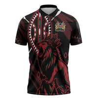 Kenya King Lion Personalized Zipper Polo Shirt Stylized Maasai Shield - Wonder Print Shop