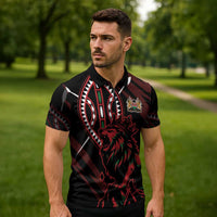 Kenya King Lion Personalized Zipper Polo Shirt Stylized Maasai Shield - Wonder Print Shop