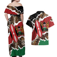Kenya Grunge Couples Matching Off Shoulder Maxi Dress and Hawaiian Shirt Mix Animal Skin Pattern - Wonder Print Shop