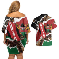 Kenya Grunge Couples Matching Off Shoulder Short Dress and Hawaiian Shirt Mix Animal Skin Pattern - Wonder Print Shop