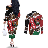 Kenya Grunge Couples Matching Off The Shoulder Long Sleeve Dress and Long Sleeve Button Shirt Mix Animal Skin Pattern - Wonder Print Shop