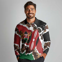 Kenya Grunge Long Sleeve Polo Shirt Mix Animal Skin Pattern - Wonder Print Shop