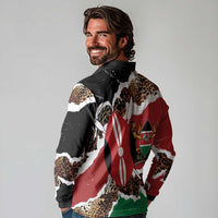 Kenya Grunge Long Sleeve Polo Shirt Mix Animal Skin Pattern - Wonder Print Shop