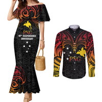 papua-new-guinea-couples-matching-mermaid-dress-and-long-sleeve-button-shirts-48th-independence-anniversary-gradient