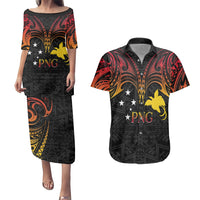 Papua New Guinea Couples Matching Puletasi Dress and Hawaiian Shirt 48th Independence Anniversary Gradient LT7 - Wonder Print Shop