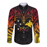 Papua New Guinea Long Sleeve Button Shirt 48th Independence Anniversary Gradient - Wonder Print Shop