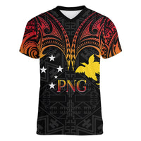 Papua New Guinea Women V Neck T Shirt 48th Independence Anniversary Gradient - Wonder Print Shop