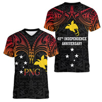 Papua New Guinea Women V Neck T Shirt 48th Independence Anniversary Gradient - Wonder Print Shop