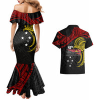 Papua New Guinea Couples Matching Mermaid Dress and Hawaiian Shirt 48th Independence Anniversary Bird-of-Paradise Tribal Art LT7 - Wonder Print Shop