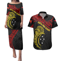 Papua New Guinea Couples Matching Puletasi Dress and Hawaiian Shirt 48th Independence Anniversary Bird-of-Paradise Tribal Art LT7 - Wonder Print Shop