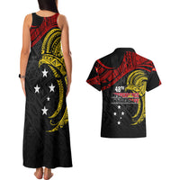 Papua New Guinea Couples Matching Tank Maxi Dress and Hawaiian Shirt 48th Independence Anniversary Bird-of-Paradise Tribal Art LT7 - Wonder Print Shop