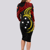Papua New Guinea Long Sleeve Bodycon Dress 48th Independence Anniversary Bird-of-Paradise Tribal Art - Wonder Print Shop