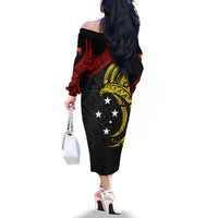 Papua New Guinea Off The Shoulder Long Sleeve Dress 48th Independence Anniversary Bird-of-Paradise Tribal Art - Wonder Print Shop