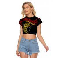 Papua New Guinea Raglan Cropped T Shirt 48th Independence Anniversary Bird-of-Paradise Tribal Art - Wonder Print Shop