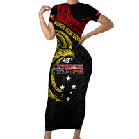 Papua New Guinea Short Sleeve Bodycon Dress 48th Independence Anniversary Bird-of-Paradise Tribal Art - Wonder Print Shop