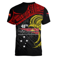 Papua New Guinea Women V Neck T Shirt 48th Independence Anniversary Bird-of-Paradise Tribal Art - Wonder Print Shop