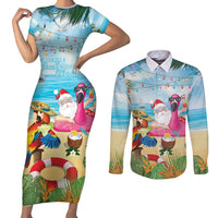 Have Yourself A Beachy Little Christmas Couples Matching Short Sleeve Bodycon Dress and Long Sleeve Button Shirt with Santa Chilling - Wonder Print Shop