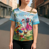 Have Yourself A Beachy Little Christmas Cross Shoulder Shirt with Santa Chilling - Wonder Print Shop
