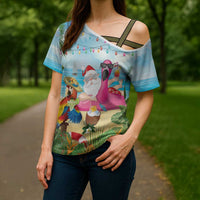 Have Yourself A Beachy Little Christmas Cross Shoulder Shirt with Santa Chilling - Wonder Print Shop