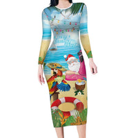 Have Yourself A Beachy Little Christmas Family Matching Long Sleeve Bodycon Dress and Hawaiian Shirt with Santa Chilling - Wonder Print Shop