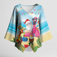 Have Yourself A Beachy Little Christmas Kimono Sleeve Blouse with Santa Chilling - Wonder Print Shop