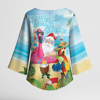 Have Yourself A Beachy Little Christmas Kimono Sleeve Blouse with Santa Chilling - Wonder Print Shop
