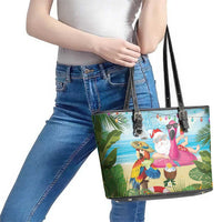 Have Yourself A Beachy Little Christmas Leather Tote Bag with Santa Chilling - Wonder Print Shop