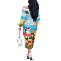 Have Yourself A Beachy Little Christmas Off The Shoulder Long Sleeve Dress with Santa Chilling - Wonder Print Shop