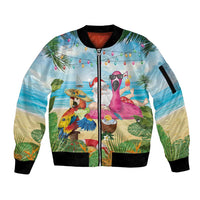 Have Yourself A Beachy Little Christmas Sleeve Zip Bomber Jacket with Santa Chilling - Wonder Print Shop