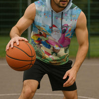 Have Yourself A Beachy Little Christmas Sleeveless Hoodie with Santa Chilling - Wonder Print Shop