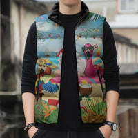 Have Yourself A Beachy Little Christmas Sleeveless Puffer Jacket with Santa Chilling - Wonder Print Shop
