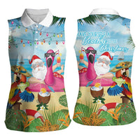 Have Yourself A Beachy Little Christmas Women Sleeveless Polo Shirt with Santa Chilling - Wonder Print Shop
