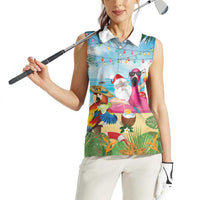 Have Yourself A Beachy Little Christmas Women Sleeveless Polo Shirt with Santa Chilling - Wonder Print Shop