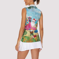 Have Yourself A Beachy Little Christmas Women Sleeveless Polo Shirt with Santa Chilling - Wonder Print Shop