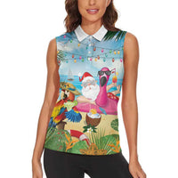 Have Yourself A Beachy Little Christmas Women Sleeveless Polo Shirt with Santa Chilling - Wonder Print Shop