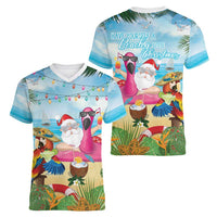 Have Yourself A Beachy Little Christmas Women V-Neck T-Shirt with Santa Chilling - Wonder Print Shop